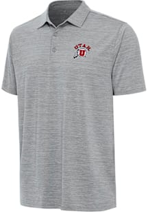 Antigua Utah Utes Mens Grey Layout Short Sleeve Polo