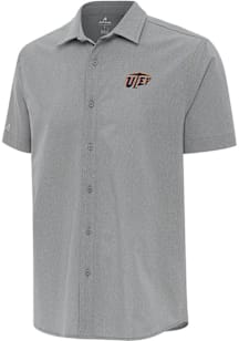 Antigua UTEP Miners Mens Grey Activate Short Sleeve Dress Shirt