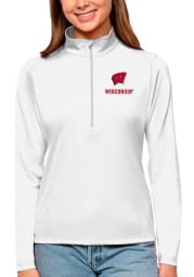 Antigua Wisconsin Badgers Womens White Tribute Long Sleeve Pullover