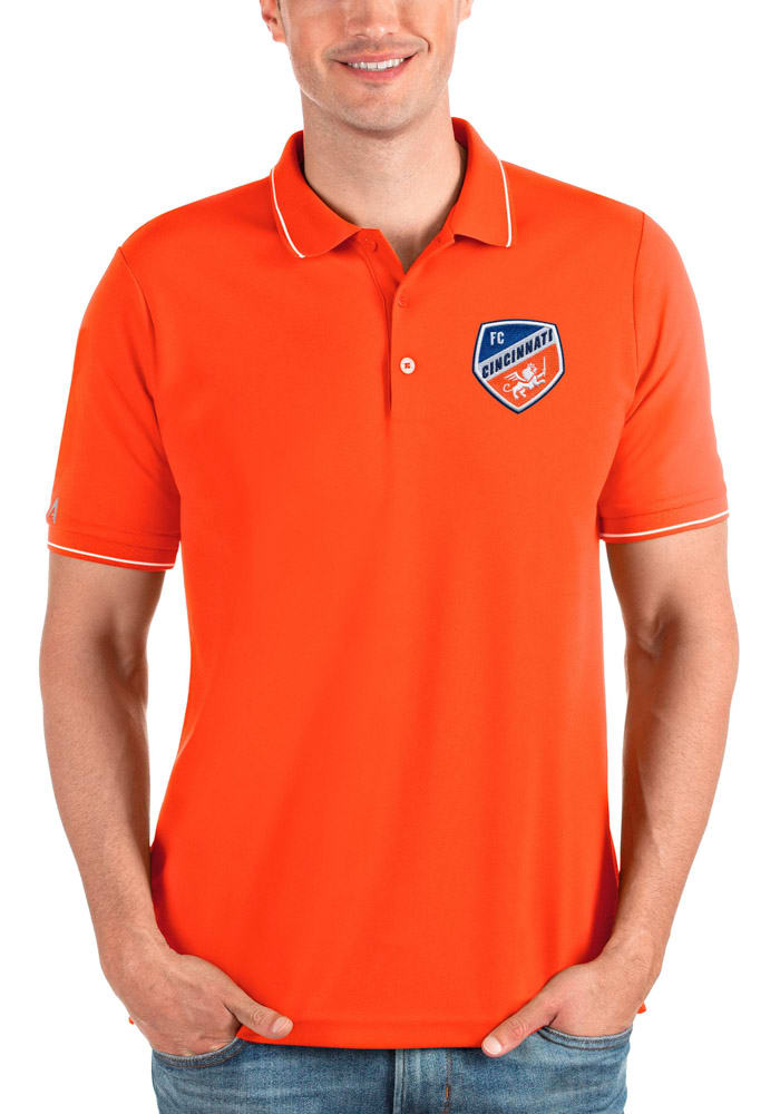 Antigua FC Cincinnati Mens Orange Affluent Short Sleeve Polo