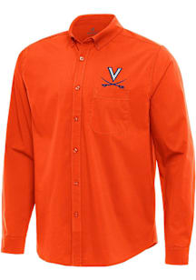 Antigua Virginia Cavaliers Mens Orange Flight Long Sleeve Dress Shirt
