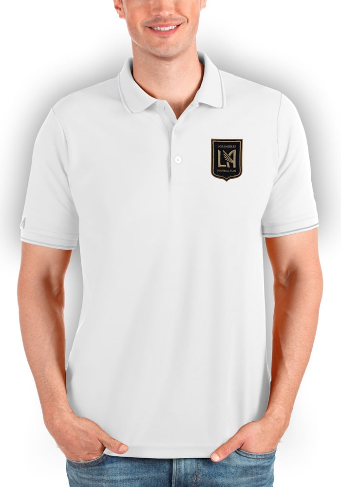 Antigua Los Angeles FC Mens White Affluent Short Sleeve Polo