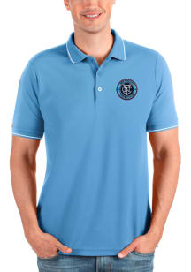 Antigua New York City FC Mens Blue Solid Pique Short Sleeve Polo