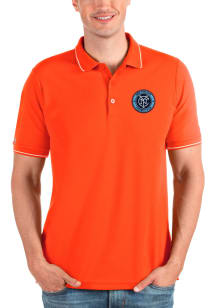Antigua New York City FC Mens Orange Solid Pique Short Sleeve Polo