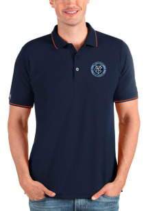 Antigua New York City FC Mens Navy Blue Solid Pique Short Sleeve Polo