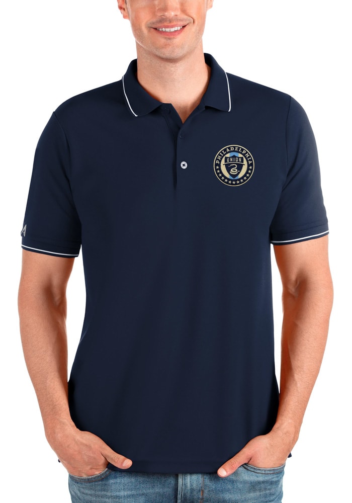 Antigua Philadelphia Union Mens Navy Blue Affluent Short Sleeve Polo
