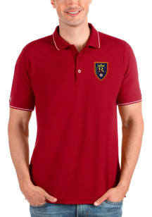 Antigua Real Salt Lake Mens Red Solid Pique Short Sleeve Polo