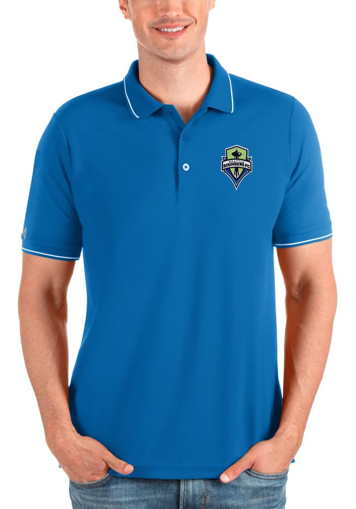 Antigua Seattle Sounders FC Mens Blue Affluent Short Sleeve Polo