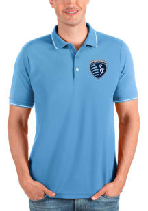 Antigua Sporting Kansas City Mens Blue Solid Pique Short Sleeve Polo