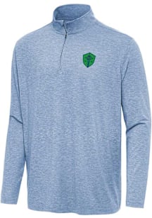 Antigua Seattle Sounders FC Mens Blue Hunk Long Sleeve Qtr Zip Pullover