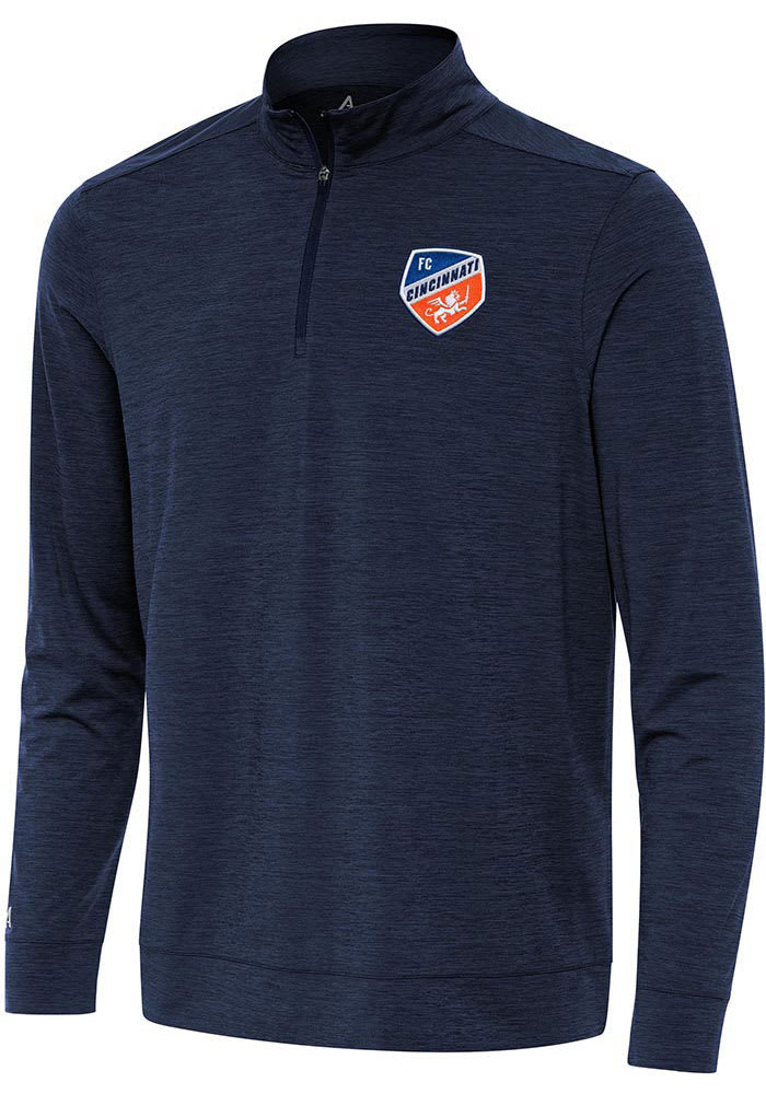 Antigua FC Cincinnati Mens Navy Blue Bright Long Sleeve Qtr Zip Pullover