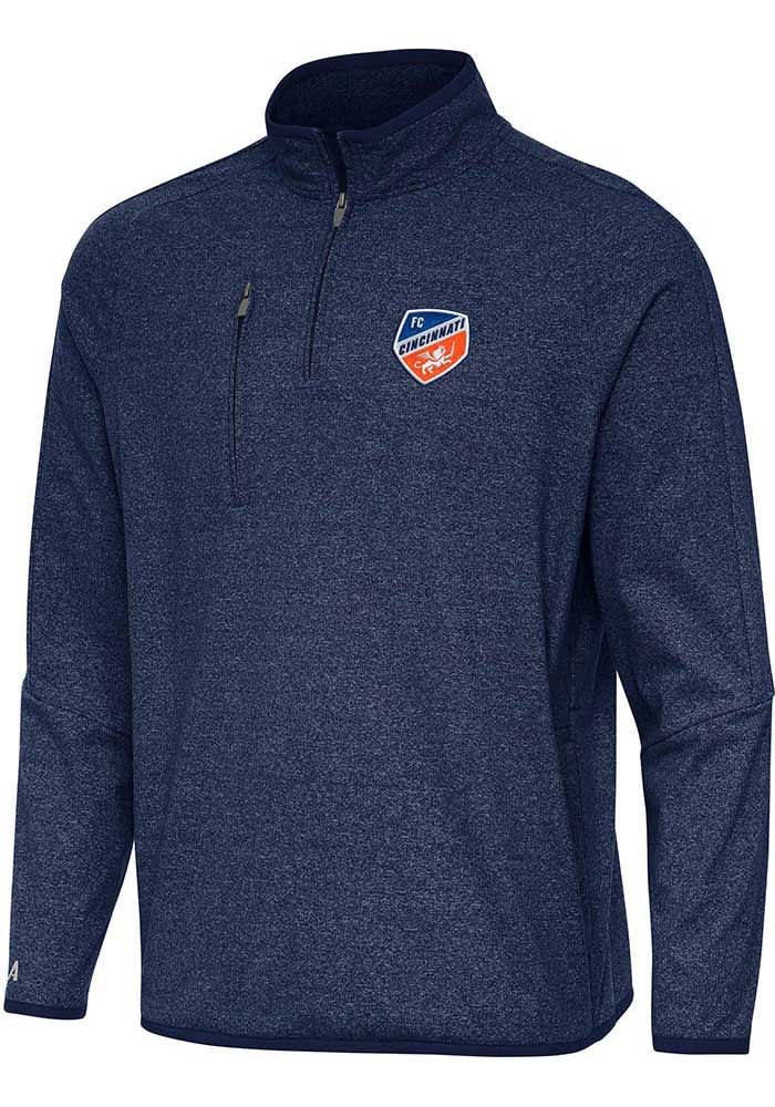 Antigua FC Cincinnati Mens Navy Blue Certain Long Sleeve Qtr Zip Pullover