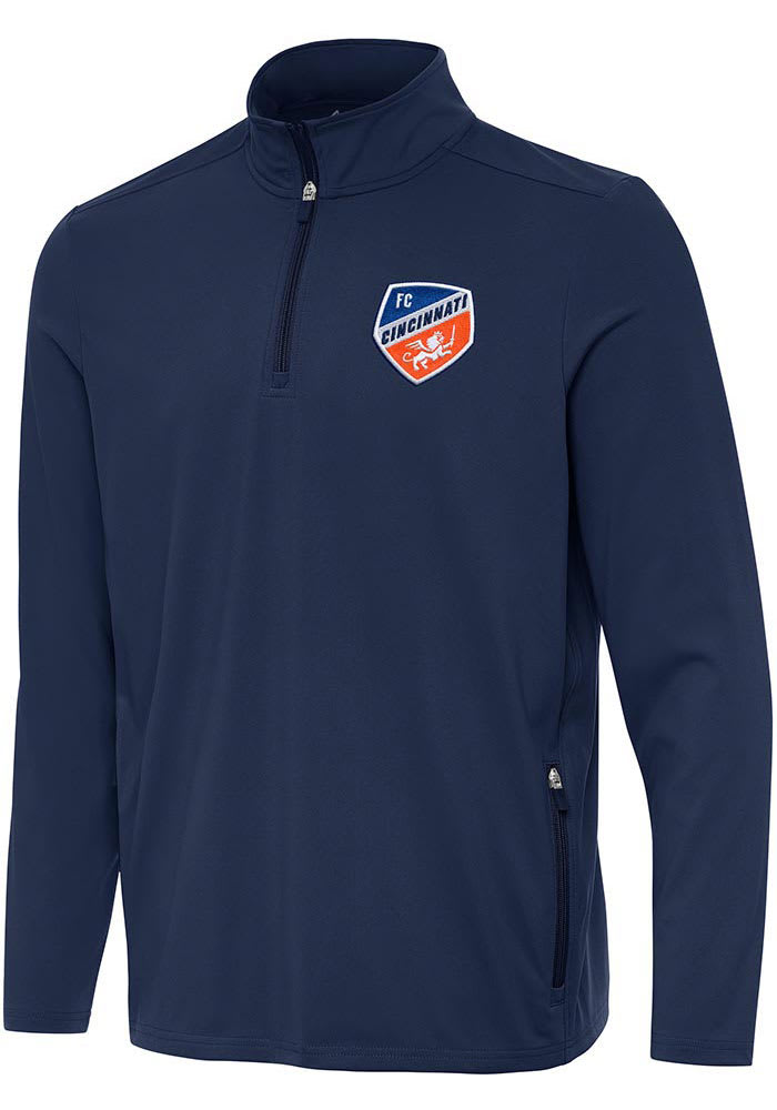 Antigua FC Cincinnati Mens Navy Blue Perilous Long Sleeve 1/4 Zip Pullover