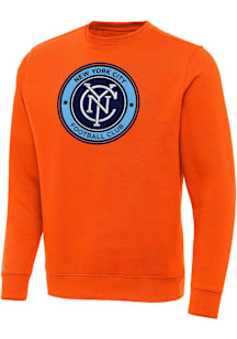 Antigua New York City FC Mens Orange Full Front Victory Long Sleeve Crew Sweatshirt