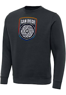 Antigua San Diego FC Mens Charcoal Full Front Victory Long Sleeve Crew Sweatshirt