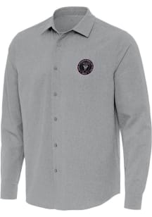 Antigua Inter Miami CF Mens Grey Exposure Long Sleeve Dress Shirt