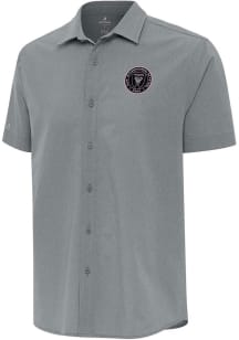 Antigua Inter Miami CF Mens Grey Activate Short Sleeve Dress Shirt