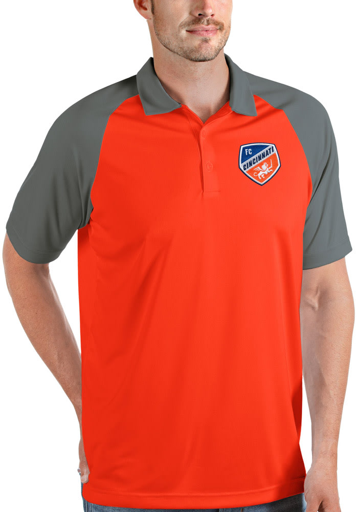 Antigua FC Cincinnati Mens Orange Nova Short Sleeve Polo