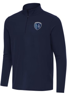 Antigua Sporting Kansas City Mens Navy Blue Intent Long Sleeve Qtr Zip Pullover