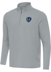 Antigua Sporting Kansas City Mens Grey Intent Long Sleeve Qtr Zip Pullover