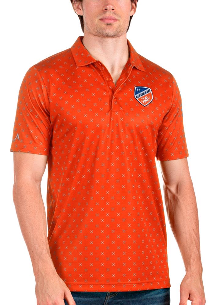 Antigua FC Cincinnati Mens Orange Spark Short Sleeve Polo