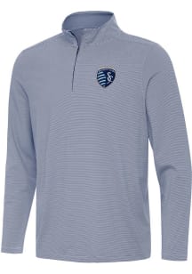 Antigua Sporting Kansas City Mens Navy Blue Twine Long Sleeve Qtr Zip Pullover