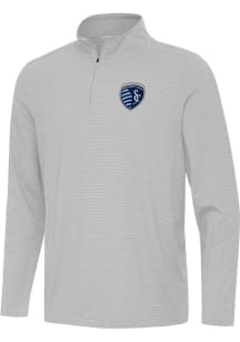 Antigua Sporting Kansas City Mens Grey Twine Long Sleeve Qtr Zip Pullover