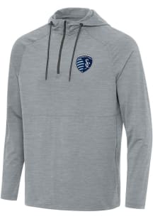 Antigua Sporting Kansas City Mens Grey Spikes Long Sleeve Qtr Zip Pullover