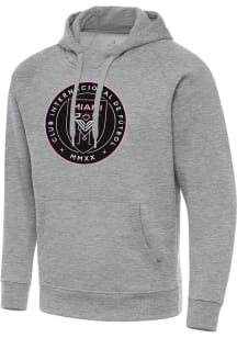 Antigua Inter Miami CF Mens Grey Full Front Victory Big and Tall Hooded Sweatshirt