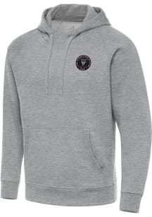 Antigua Inter Miami CF Mens Grey Victory Big and Tall Hooded Sweatshirt