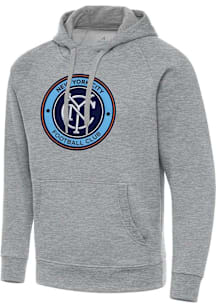 Antigua New York City FC Mens Grey Full Front Victory Big and Tall Hooded Sweatshirt
