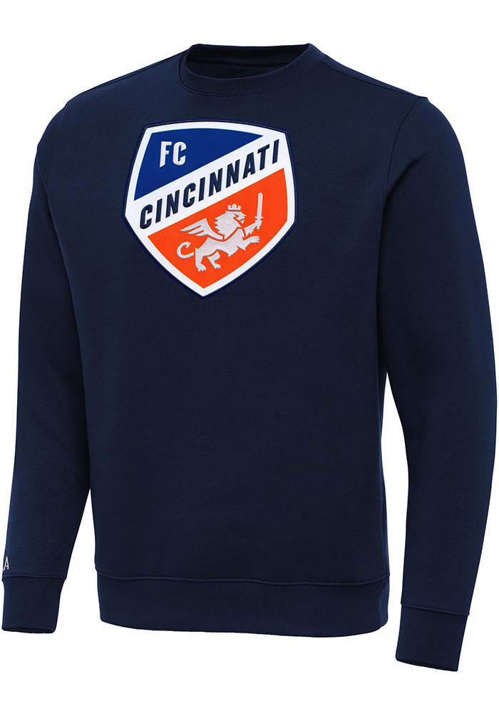 Antigua FC Cincinnati Mens Navy Blue Full Front Victory Big and Tall Crew Sweatshirt