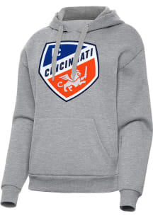 Antigua FC Cincinnati Womens Grey Full Front Victory Hooded Sweatshirt