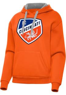 Antigua FC Cincinnati Womens Orange Full Front Victory Hooded Sweatshirt