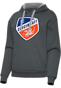 Antigua FC Cincinnati Womens Charcoal Full Front Victory Hooded Sweatshirt