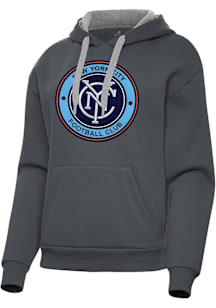 Antigua New York City FC Womens Charcoal Full Front Victory Hooded Sweatshirt