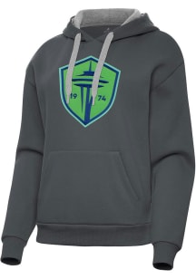 Antigua Seattle Sounders FC Womens Charcoal Full Front Victory Hooded Sweatshirt