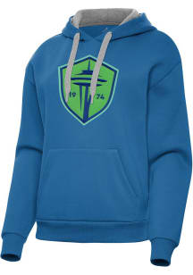 Antigua Seattle Sounders FC Womens Blue Full Front Victory Hooded Sweatshirt