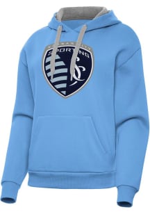 Antigua Sporting Kansas City Womens Blue Full Front Victory Hooded Sweatshirt