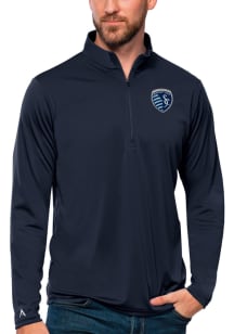 Antigua Sporting Kansas City Mens Navy Blue Tribute Long Sleeve 1/4 Zip Pullover