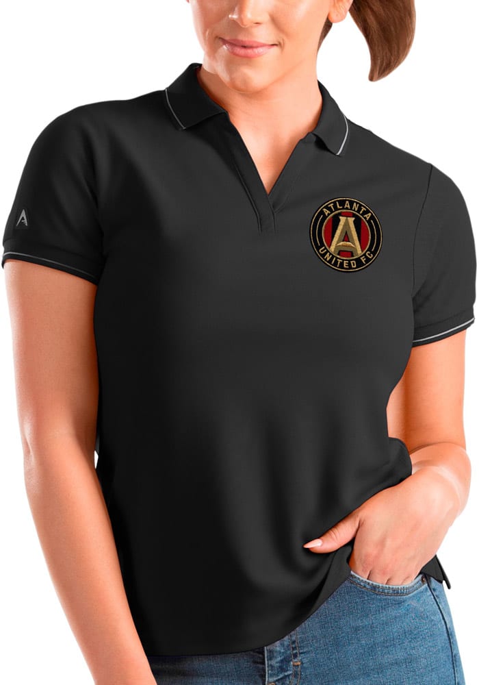 Antigua Atlanta United FC Womens Black Affluent Short Sleeve Polo Shirt