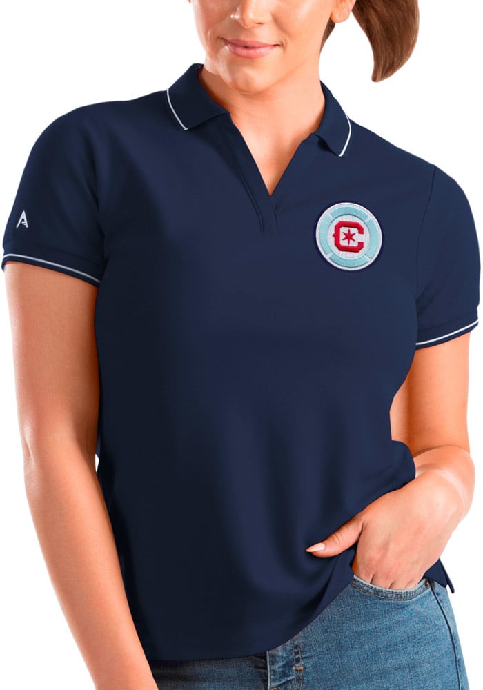 Antigua Chicago Fire Womens Navy Blue Affluent Short Sleeve Polo Shirt