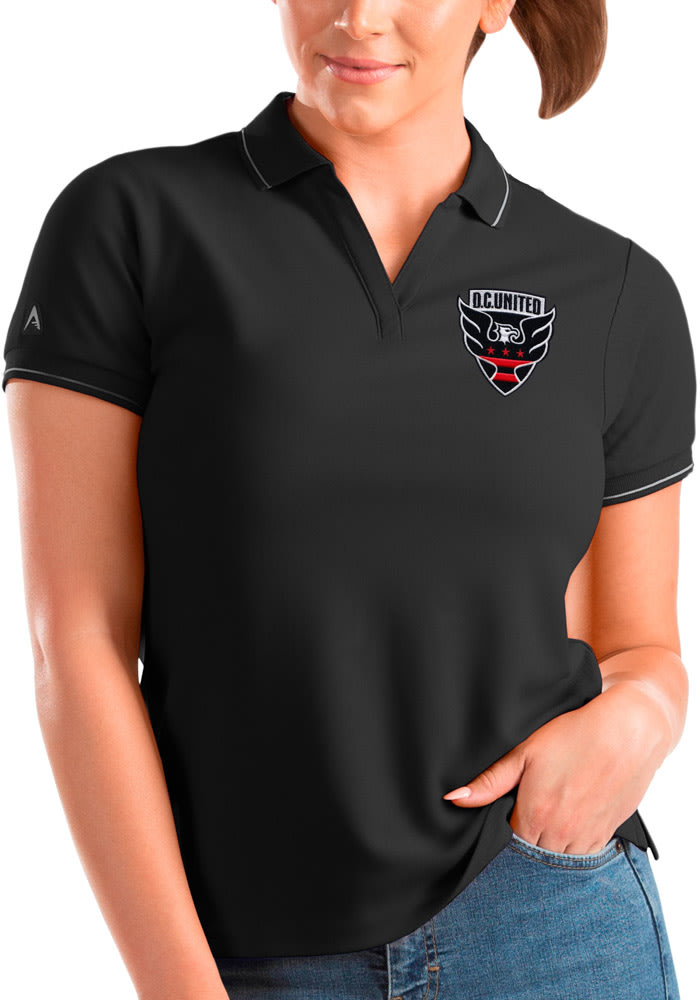 Antigua DC United Womens Black Affluent Short Sleeve Polo Shirt