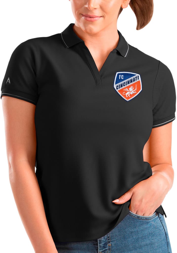 Antigua FC Cincinnati Womens Black Affluent Short Sleeve Polo Shirt
