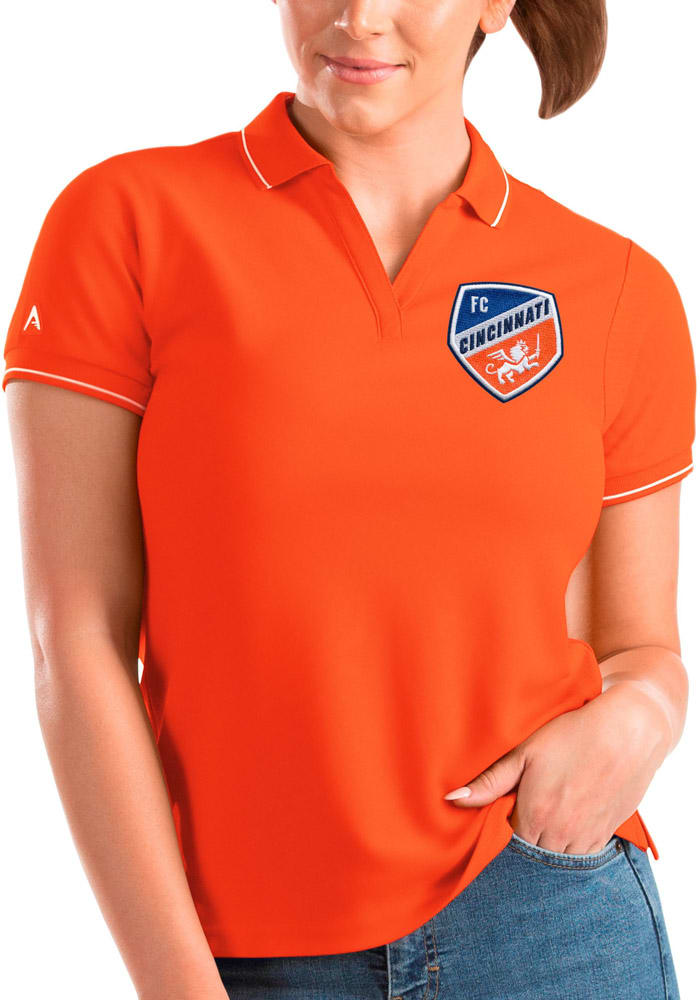 Antigua FC Cincinnati Womens Orange Affluent Short Sleeve Polo Shirt