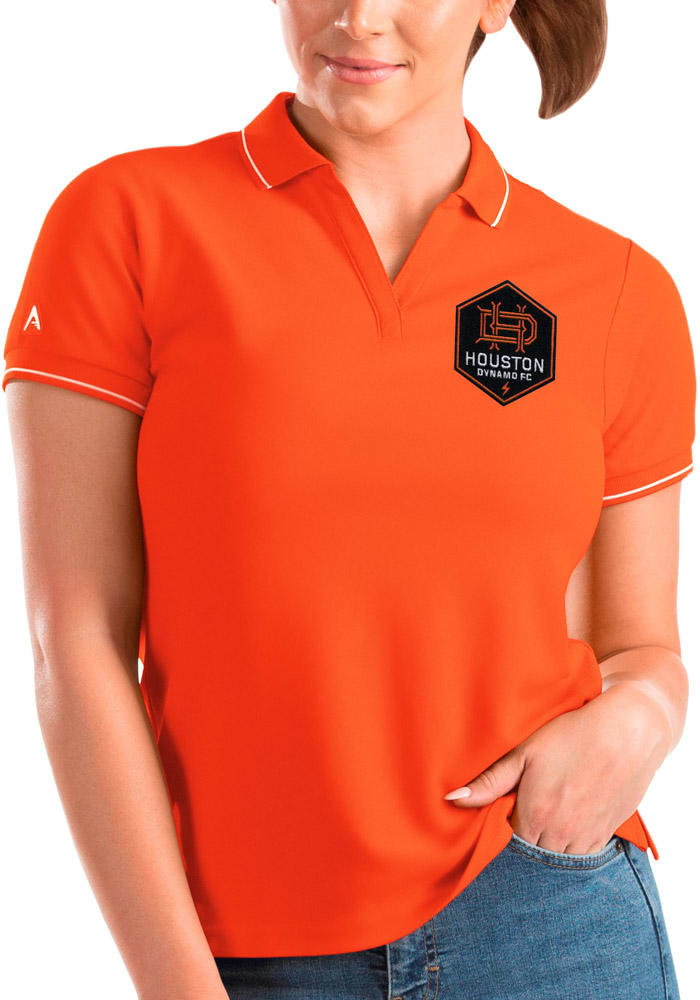 Antigua Houston Dynamo Womens Orange Affluent Short Sleeve Polo Shirt
