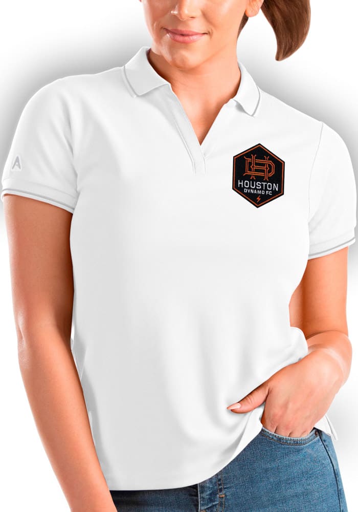 Antigua Houston Dynamo Womens White Affluent Short Sleeve Polo Shirt