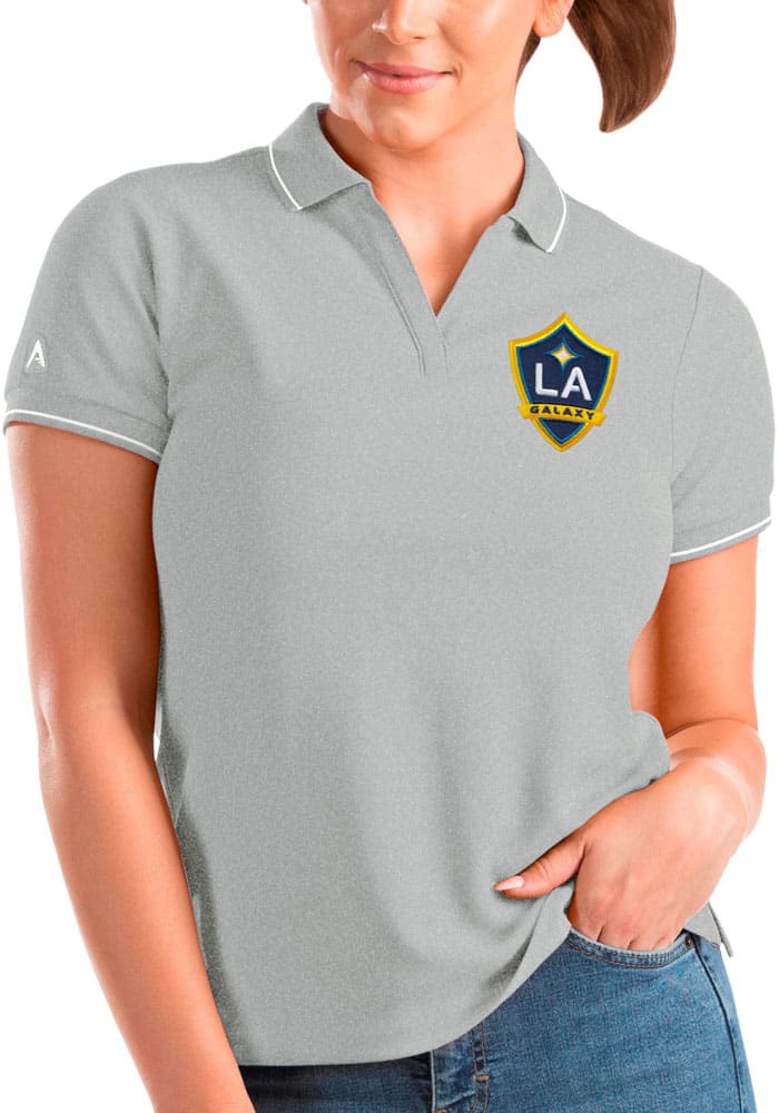 Antigua LA Galaxy Womens Grey Affluent Short Sleeve Polo Shirt