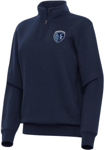 Antigua Sporting Kansas City Womens Navy Blue Victory Qtr Zip