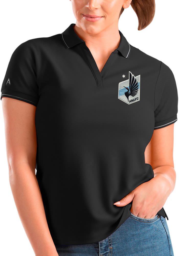 Antigua Minnesota United FC Womens Black Affluent Short Sleeve Polo Shirt